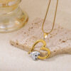 Stainless Steel Hollow-out Heart-shaped Double-color Pendant Necklace