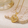 Stainless Steel Hollow-out Heart-shaped Pendant Necklace