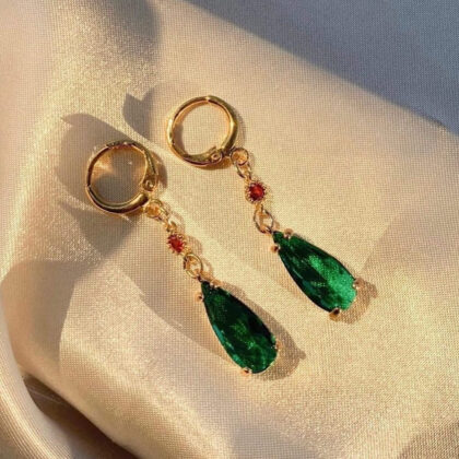 Fashion Green Crystal Water Drop Pendant Earrings
